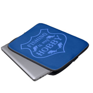 Vissen is mijn hobby Schild citaat op wapen Laptop Sleeve