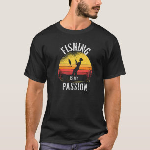 Vissen Is Mijn Passie Retro Zonsondergang Hengelen T-shirt