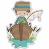 Vissen jongen, visser, Gevist rod, bruin haar Sticker (Voorkant)