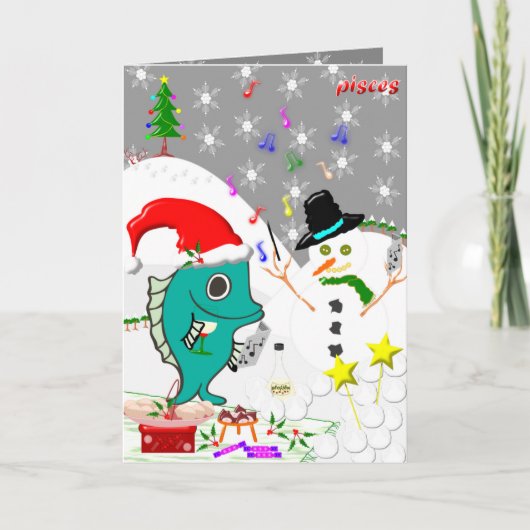 Vissen Kerst Kaart. Feestdagen Kaart (Voorkant)