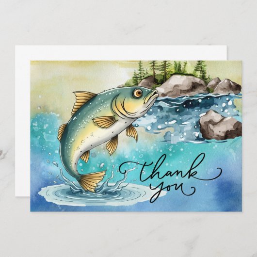 Vissen Lovers waterverf stijl Bedankkaart (Voorkant / Achterkant)