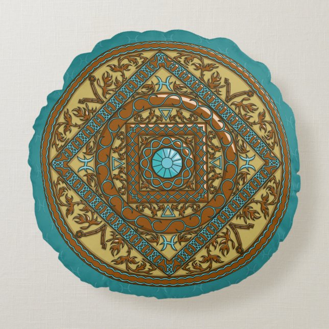 Vissen Mandala Ronde Kussen (Voorkant)