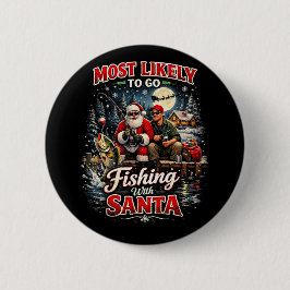 Vissen met de Kerstman Ronde Button 5,7 Cm