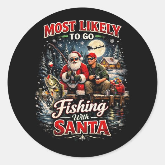 Vissen met de Kerstman Ronde Sticker (Voorkant)
