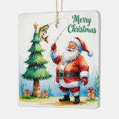 Vissen met kerstman keramisch ornament (Links)