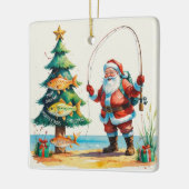 Vissen met kerstman keramisch ornament (Links)