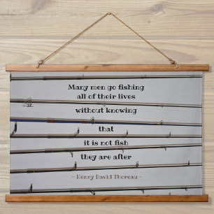 Vissen met veel mannen hengels hangend wandkleed