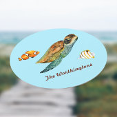 Vissen met Zeeen schildpad op Light Aqua Ronde Kartonnen Onderzetter