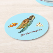 Vissen met Zeeen schildpad op Light Aqua Ronde Kartonnen Onderzetter (Gebogen)