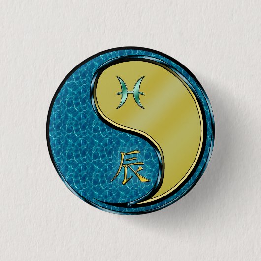 Vissen & Metalen Draak Ronde Button 3,2 Cm (Voorkant)
