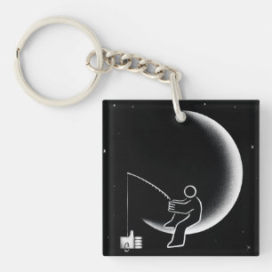 Vissen naar Likes Halvemaan Illustratie Sleutelhanger
