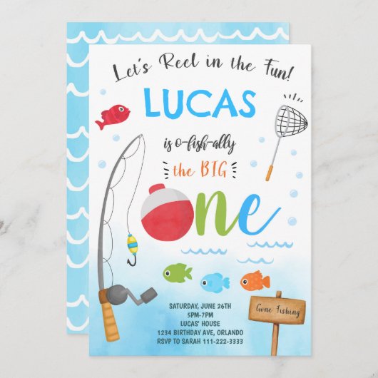 Vissen O-Fish-Ally 1e verjaardagsuitnodiging Kaart (Voorkant / Achterkant)