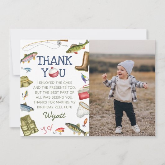 Vissen O-Fish-Ally One Boy Verjaardagsfoto Bedankkaart (Voorkant)