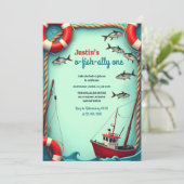 Vissen O-Fish-bondgenoot One Boys 1st Birthday Par Kaart (Staand voorkant)