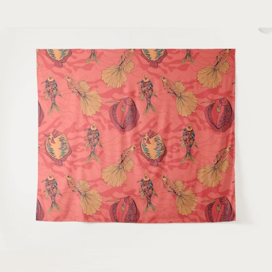 Vissen op levende koraalachtergrond wandkleed (Voorkant (horizontaal))