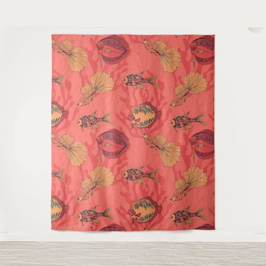 Vissen op levende koraalachtergrond wandkleed (Voorkant)