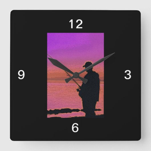 Vissen op Sunset Silhouette Clock Vierkante Klok (Voorkant)