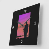 Vissen op Sunset Silhouette Clock Vierkante Klok (Hoek)