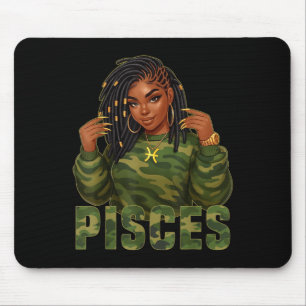 Vissen Queen Locd Zwarte Vrouw Camo Zodiac Sign Muismat