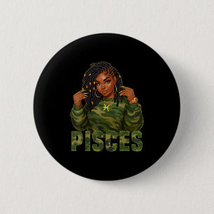 Vissen Queen Locd Zwarte Vrouw Camo Zodiac Sign Ronde Button 5,7 Cm