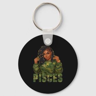 Vissen Queen Locd Zwarte Vrouw Camo Zodiac Sign Sleutelhanger