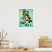 Vissen rijden op een fietsgroen Motivatie Poster (Keuken)