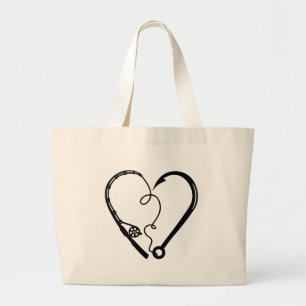 VISSEN ROD HEART HOOK GROTE TOTE BAG