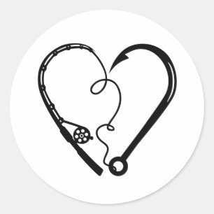 VISSEN ROD HEART HOOK RONDE STICKER