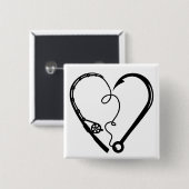 VISSEN ROD HEART HOOK VIERKANTE BUTTON 5,1 CM (Voorkant /achterkant)