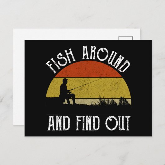 Vissen rond en ontdek het briefkaart (Voorkant / Achterkant)