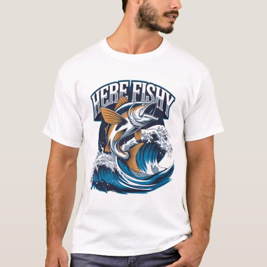 Vissen-Shirt Here-Fishy Graphic Grappig T-shirt (Voorkant)
