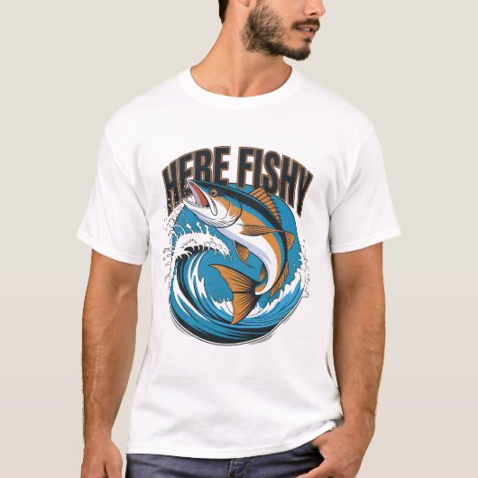 Vissen-Shirt Here-Fishy Graphic Grappig T-shirt (Voorkant)
