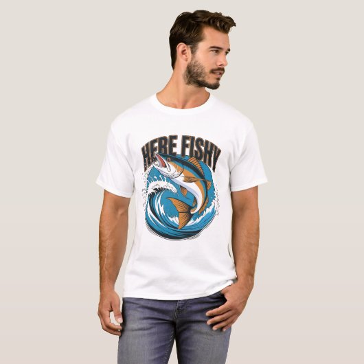 Vissen-Shirt Here-Fishy Graphic Grappig T-shirt (Voorkant volledig)