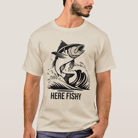 Vissen-Shirt Here-Fishy Graphic Grappig T-shirt (Voorkant)