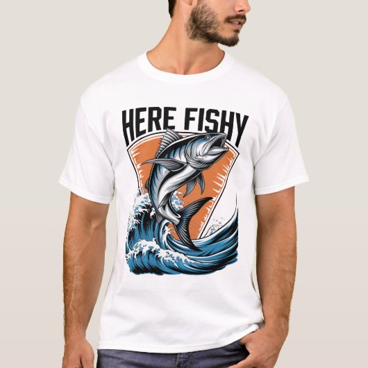 Vissen-Shirt Here-Fishy Graphic Grappig T-shirt (Voorkant)