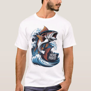 Vissen-Shirt Here-Fishy Graphic Grappig T-shirt
