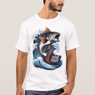 Vissen-Shirt Here-Fishy Graphic Grappig T-shirt