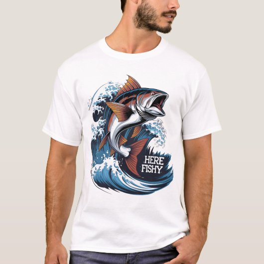 Vissen-Shirt Here-Fishy Graphic Grappig T-shirt (Voorkant)
