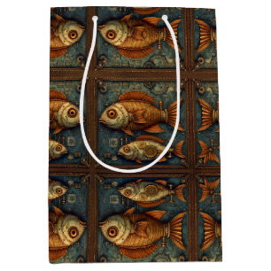 Vissen Steampunk Groen en Goudbruin Medium Cadeauzakje