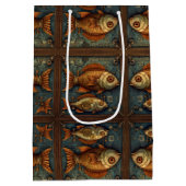 Vissen Steampunk Groen en Goudbruin Medium Cadeauzakje (Achterkant)