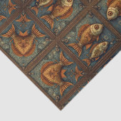 Vissen Steampunk Groen en Goudbruin Tissuepapier (Detail)