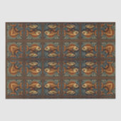 Vissen Steampunk Groen en Goudbruin Tissuepapier (Voorkant)