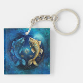 Vissen Sterrenbeeld Aquarelontwerp Sleutelhanger (Achterkant)
