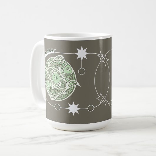 Vissen sterrenbeeld astrologie Mandala groen grijs Koffiemok (Voorkant links)
