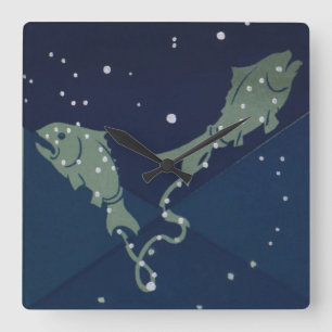 Vissen Sterrenbeeld Retro Dierenriem Astrologie Vierkante Klok