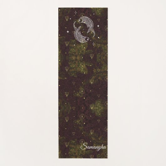 Vissen Teken Paarse Gouden Oosterse Bloem met Naam Yogamat (Voorkant)