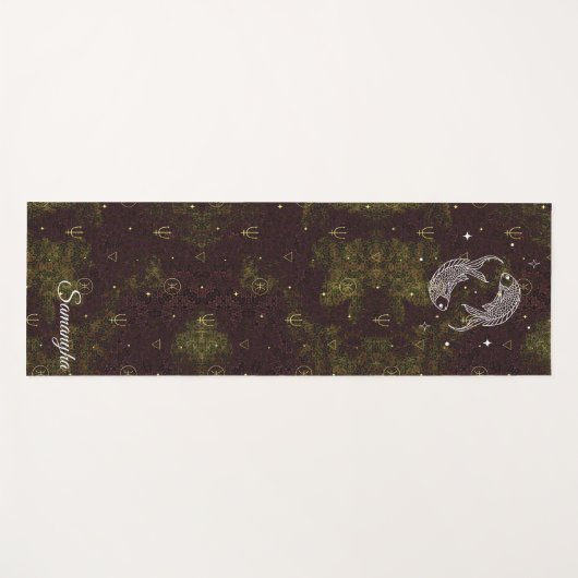 Vissen Teken Paarse Gouden Oosterse Bloem met Naam Yogamat (Voorkant (horizontaal))