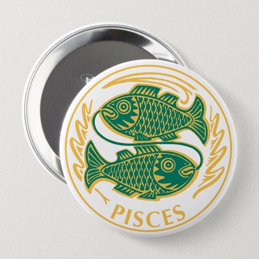 Vissen teken van de dierenriem op een ronde button 4,0 cm (Voorkant /achterkant)