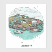 VISSEN TOWN NEWFOUNDLAND HAVENILLUSTRATIE STICKER (Vel)