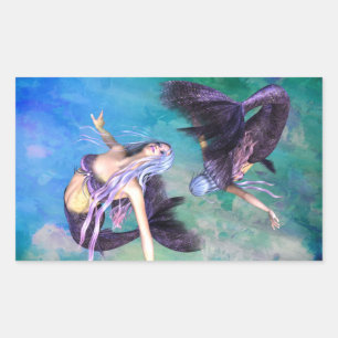 Vissen - Twee zeemeerminnen zwemmen in een lus Rechthoekige Sticker